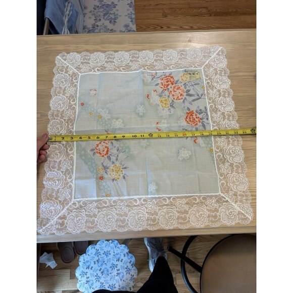 Vintage Japanese Kimono Scarf Kerchief Floral Lace Blue Hydrangea Gift Beautiful - Picture 3 of 12